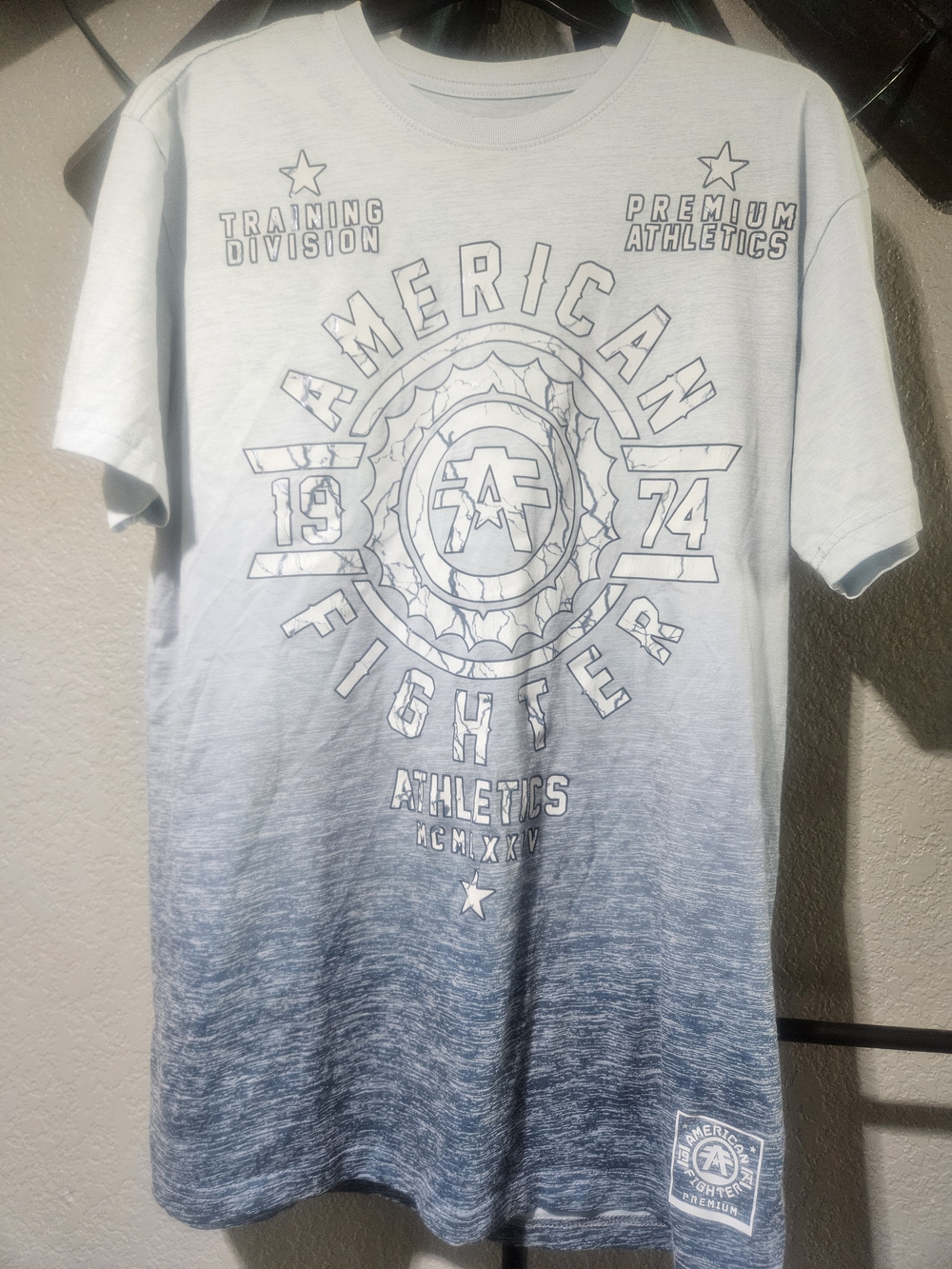 American Fighter Ombre Crewneck Graphic Tee - Light Blue to Navy